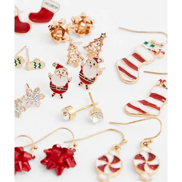 Torrid 15 Pair Holiday Christmas Gold Tone Earrings Xmas Set - Picture 3 of 4